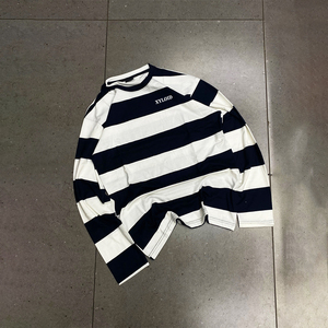 Custom <b>Men</b> Boxy Fit <b>Striped</b> Oversized Crewneck Long Sleeve <b>Shirts</b> High Quality 100% Cotton <b>Striped</b> Long Sleeve <b>T</b> <b>Shirts</b> <b>Men</b> - Product Image 1