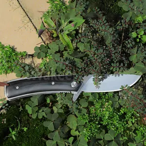 Cuchillo de bolsillo con mango de madera de ébano EDC, hoja de pulido de espejo de supervivencia de gama alta, cuchillos plegables