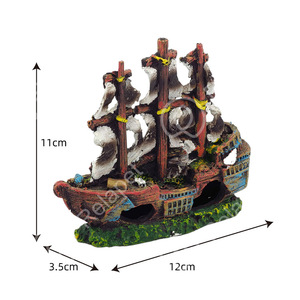 Décoration d'<span class=keywords><strong>aquarium</strong></span> vintage en forme de navire coulé, petit ornement de ruine de bateau pour <span class=keywords><strong>aquarium</strong></span>, cachette en résine pour Betta et petits poissons - Product Image 3