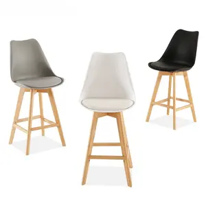 Red black blue grey gray green orange white plastic Scandinavian bar stools with imitation leather and beech