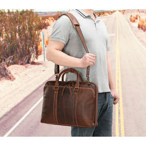 Sac à main pour homme Andong en cuir de vachette rétro pour ordinateur portable de 15,6 pouces, sac à bandoulière pour homme, sac messager en cuir Crazy Horse - Product Image 2