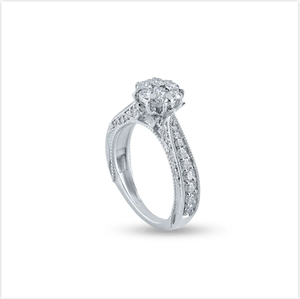 Diamante de corte redondo, anillo Victoria de compromiso de oro blanco sólido de 18 quilates, regalo para hija, pieza de joyería fina elegante de la India - Product Image 1