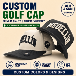 Gorra de Golf Impermeable de 5 Paneles de Tela Sostenible, Logotipo Bordado Personalizado, MOQ Bajo, OEM, Perforada con Láser, Ecológica, Deportiva - Product Image 1