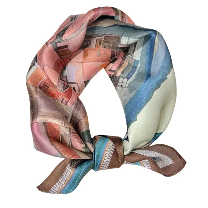 New Design Oil Painting Pattern Silk Scarf For Women High Quality Silk Head Band Square Shawl