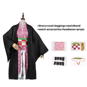 Disfraz de Cosplay de Anime Kamado Nezuko, Kimono Japonés, Vestido, Capa Negra, <span class=keywords><strong>Haori</strong></span>, Peluca, Traje Sexy Kawaii para Mujer Adulta, Fiesta de Halloween - Product Image 4