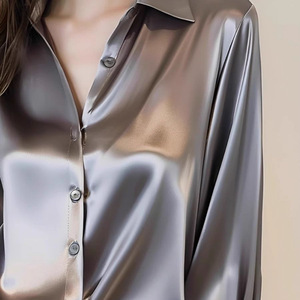 <span class=keywords><strong>Camisa</strong></span> de Satén Acetato Gris de 14 Colores, <span class=keywords><strong>Camisa</strong></span> Profesional de Seda Francesa Elegante de Manga Larga para <span class=keywords><strong>Mujer</strong></span> - Product Image 5