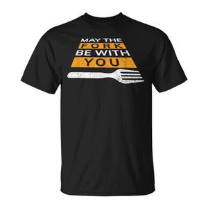 Divertente maglietta promozionale con la scritta 'May the Fork Be with You' - Product Image 1