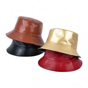 High Quality Wholesale Fashion Unisex Fisherman Waterproof Plain Faux Leather <b>Reversible</b> <b>Bucket</b> Cap <b>Hat</b> - Product Image 1