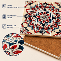 Sous-plat en céramique personnalisé 20x20cm, épaisseur 8mm, résistant à la chaleur, antidérapant, écologique, motif carreaux floraux bohèmes, protection UV pour la maison