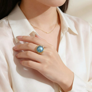 18K Gold Mabe <b>Pearl</b> Ring Iridescent Mabe <b>Pearl</b> Vintage Design with Diamond Accents Women Fine <b>Jewelry</b> Gift Wholesale - Product Image 6