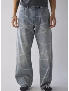 Pantaloni DOMEI da <span class=keywords><strong>Uomo</strong></span> 100% Cotone Vestibilità Comoda <span class=keywords><strong>Jeans</strong></span> da <span class=keywords><strong>Uomo</strong></span> Lavati Oversize Gamba Dritta con Tasche - Product Image 1