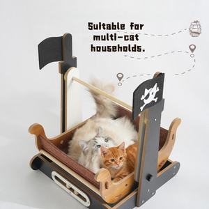 Lit pour chat en forme de bateau <span class=keywords><strong>pirate</strong></span>, chaise à bascule pour animaux de compagnie, meubles en bois durables pour chatons, résistant aux griffures, maison pour chat, nid de sommeil et de jeu - Product Image 3