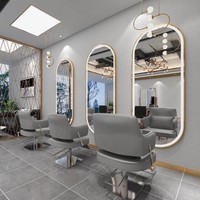 Miroir de Salon de Coiffure XFMC en Gros, Table Dorée de Luxe pour Salon de Coiffure, Miroir de Barbier Suspendu avec Lumière LED