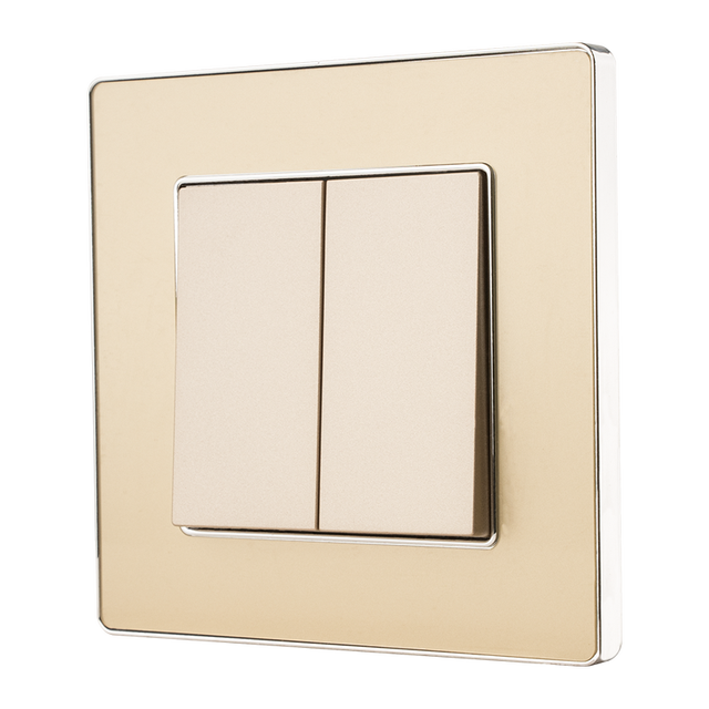 MVAVA 2 Gang 2 Way Gold 10A CE Certified Light Switch Board Acrylic Cover Decorative Electric Wall Switch