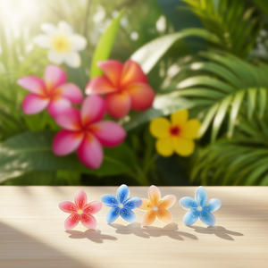 Fermaglio per capelli a forma di fiore di frangipani da 8 cm, colorato, per donne e ragazze - Product Image 1