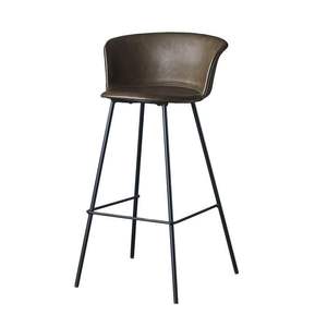 Modern Curved Wrap-Around <b>Bar</b> <b>Stool</b> with Upholstered Shell Seat, Tapered Black Frame and Footrest for Kitchen - Product Image 1