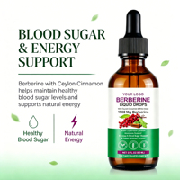 Gouttes liquides de berbérine 1500 mg, avec cannelle de Ceylan et melon amer, 2 FL OZ (60 ml), complément alimentaire pour le soutien digestif et la glycémie