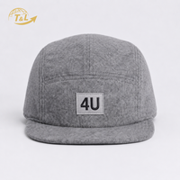 Casquette de baseball 5 panneaux unisexe 4U grise en jersey de coton ajustée, style décontracté et sportif, logo avant réglable, couleur unie
