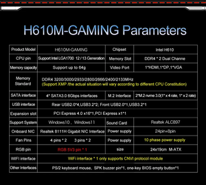 Carte mère JGINYUE H610M LGA 1700 compatible avec les processeurs Core I3/i5/i7/i9 de 12e et 13e génération, mémoire DDR4 double canal, H610M-GAMING JGINYUE H - Product Image 2