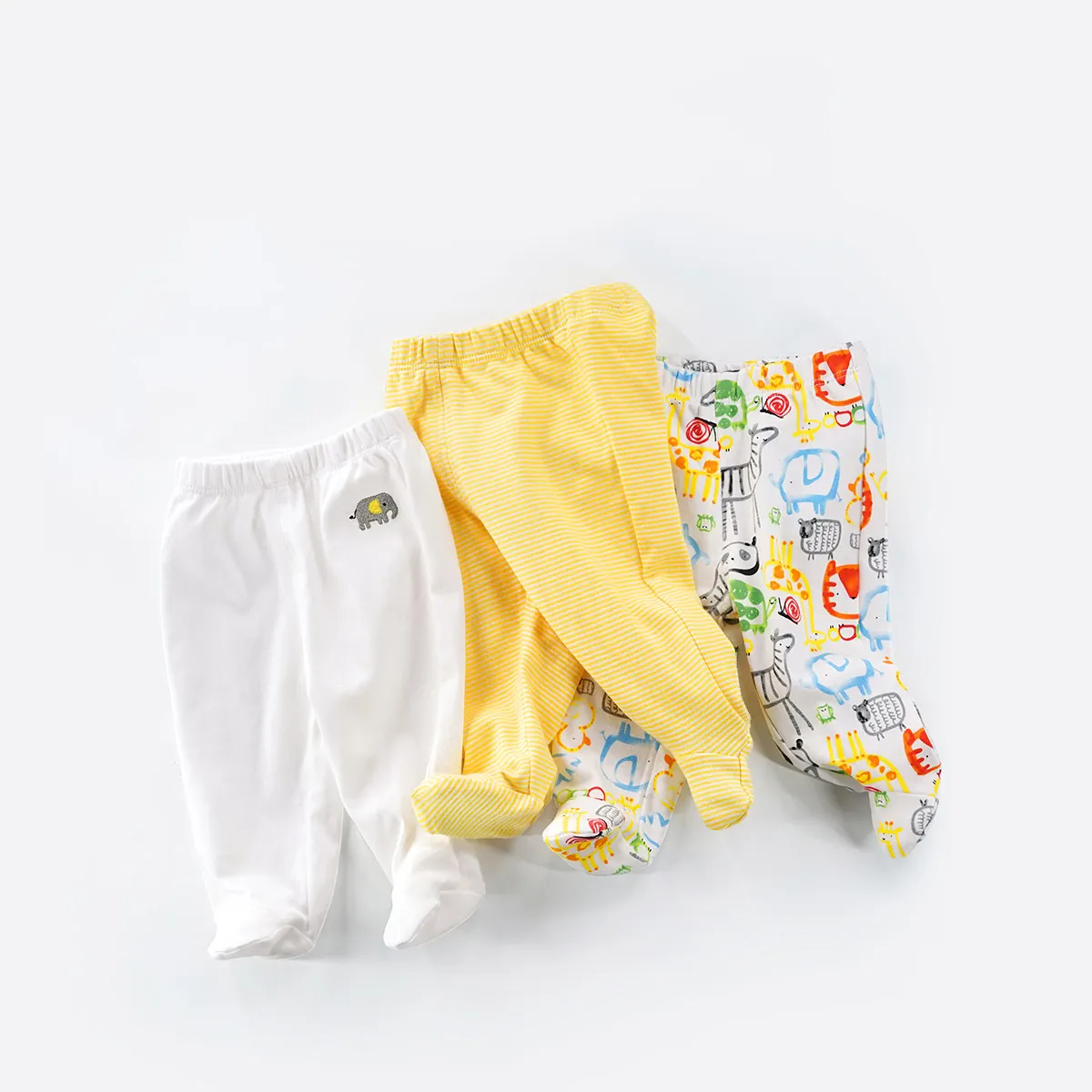 Top Quality 100% Interlocked Knit Cotton Baby Footed Pants Pack