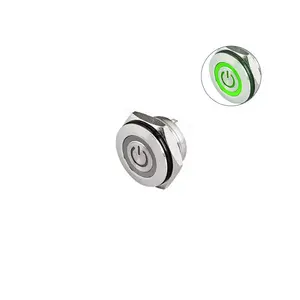 waterproof ip67 1no green 12v 16mm micro travel ring and power push button switch