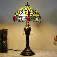 Lampe de table Tiffany LongHuiJing 12 pouces en verre teinté, base en résine, douille E26 E27, abat-jour libellules et fleurs, vente en gros usine