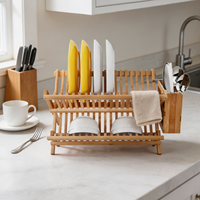 Étagère de rangement de cuisine pliable à double niveau en bambou Houselin pour évier, vaisselle, bols et ustensiles