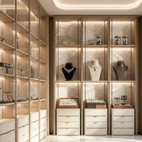 Vitrine murale à LED multi-niveaux en verre pour bijoux, avec tiroirs de rangement, sur mesure pour l'intérieur d'une galerie de bijoux
