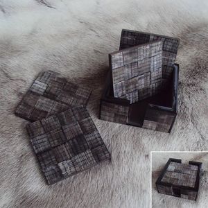 Posavasos de té con diseño texturizado de cuerno de búfalo, posavasos cuadrados redondos con soporte, elegante cuerno de piel Natural de lujo, venta al por mayor - Product Image 1