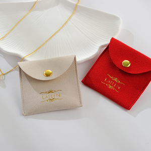 Bolsas de Joyería Portátiles con Diseño Nuevo, Bolsas de Embalaje para Joyería con Solapa de Gamuza y Microfibra para Collares, Pulseras y Anillos, con Botón - Product Image 4