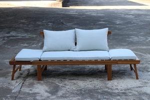 Canapé de patio moderne 3 places en teck massif, coussins en mousse écologiques, couleur personnalisable, mobilier d'extérieur - Product Image 2