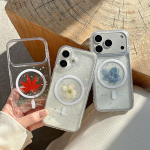 Funda Magnética Transparente con Purpurina para <span class=keywords><strong>iPhone</strong></span> 17 Pro Max, Diseño de Hojas de Arce y Flores, Antigolpes, para 16 Plus, 15, 14 - Product Image 2