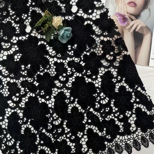 2025 African Black Velvet Lace Fabric <strong>Cord</strong> Velvet Guipure Floral Cutwork Embroidery Fabric for Women Dress - Product Image 3
