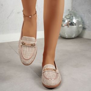 Women Tweed Loafers, Elegant Horsebit Buckle Slip-On Flats, Classic Office Work <b>Shoes</b>,women Casual <b>Shoes</b> Wholesale - Product Image 4