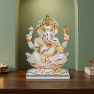 Estatua de Ganesha sobre Loto de Resina Tradicional Hecha a Mano |   Ídolo Decorativo del Dios Ganesha para el Hogar, Templo y Decoración de Regalos - Product Image 2