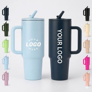 Custom logo 40oz 30oz 20oz Sports Vacuum Cup Stainless Steel Travel <b>Coffee</b> Mug Insulated Tumbler with Handle and Flip Straw Lid - Product Image 1