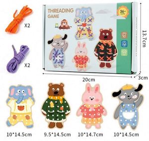 Cartes de lissage en bois pour la motricité fine, animaux de dessin animé, à faire soi-même, avec lacets assortis, jeu de couture - Product Image 5