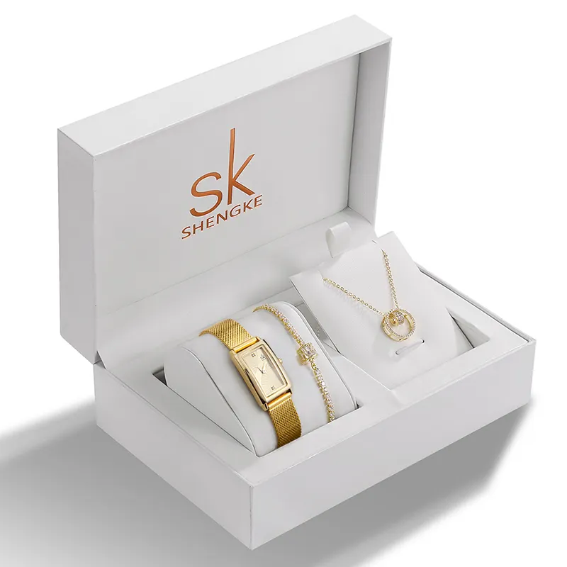 Shengke Women Luxury Quartz Watch With Crystal Bangle Ladies Gold Bracelet Watches Set 2021 New SK Birthday Gift For Women