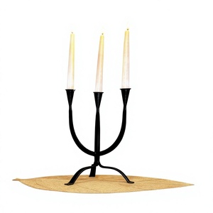 Iron <b>Candelabra</b> With Three Taper Candle Holders <b>Black</b> Finish Home Decoration Durable Metal Candle Holder - Product Image 1
