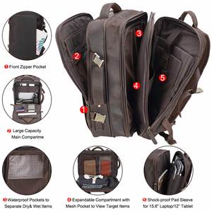 Customized logo Luxury <b>Black</b> and Brown Large Capacity USB Travel Briefcase Convertible Genuine Leather Laptop <b>Backpack</b> for Man - Product Image 6