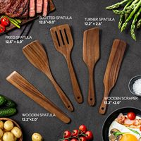 Set Peralatan Dapur Kayu Jati Aman untuk Makanan 5 PCS, Spatula Berlubang Anti Lengket untuk Memasak, Pengaduk Tahan Lama, Pengikis Kayu Alami