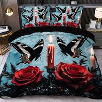 Parure de draps lavable avec housse de couette et taie d'oreiller, motif floral rose coloré imprimé numérique 5D, tailles twin, simple et double