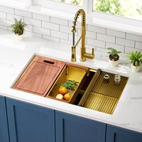Évier de cuisine rectangulaire multifonctionnel 32 pouces en acier inoxydable Nano Gold, le plus vendu
