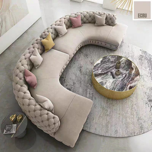 Sofá de tela de lujo con luz nórdica, Villa, sala de estar familiar, moderno sofá curvo azul con hebilla de <span class=keywords><strong>esquina</strong></span> de tela <span class=keywords><strong>en</strong></span> forma de L - Product Image 2