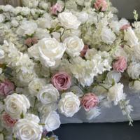 Rangkaian Bunga Mawar Putih Pink Mewah Campuran 11 kaki, Dekorasi Meja Sweetheart, Rangkaian Bunga Sutra untuk Pernikahan dan Pesta