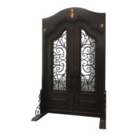 Porte double moderne en fer forgé robuste avec fonction antivol pour atelier extérieur, ouverture par poussée et traction