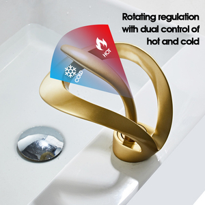 Grifo Mezclador de Lavabo Monomando de Lujo, Artístico, de Latón Pulido, Moderno, con Diseño de Cinta Único, Estilo Cascada, para Baño, con Diseño Moderno de Cerámica - Product Image 2