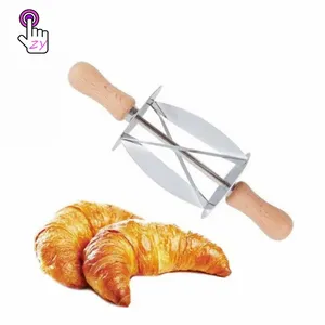 Équipement de boulangerie sans danger pour les aliments coupe-rouleau croissant en acier inoxydable avec manche en bois cuisine faisant des outils de pain de pâtisserie