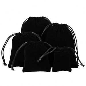 Sac à dos à cordon de serrage pour le rangement et le recyclage, petit sac en velours imprimé, nouveaux sacs en tissu, pochette à parfum, noir ou couleur personnalisable - Product Image 1