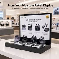 Support d'affichage personnalisé Yueyou B006 de luxe pour écouteurs TWS multi-SKUs, avec panneau de guidage lumineux LED, socles en acrylique et base illuminée sans fil